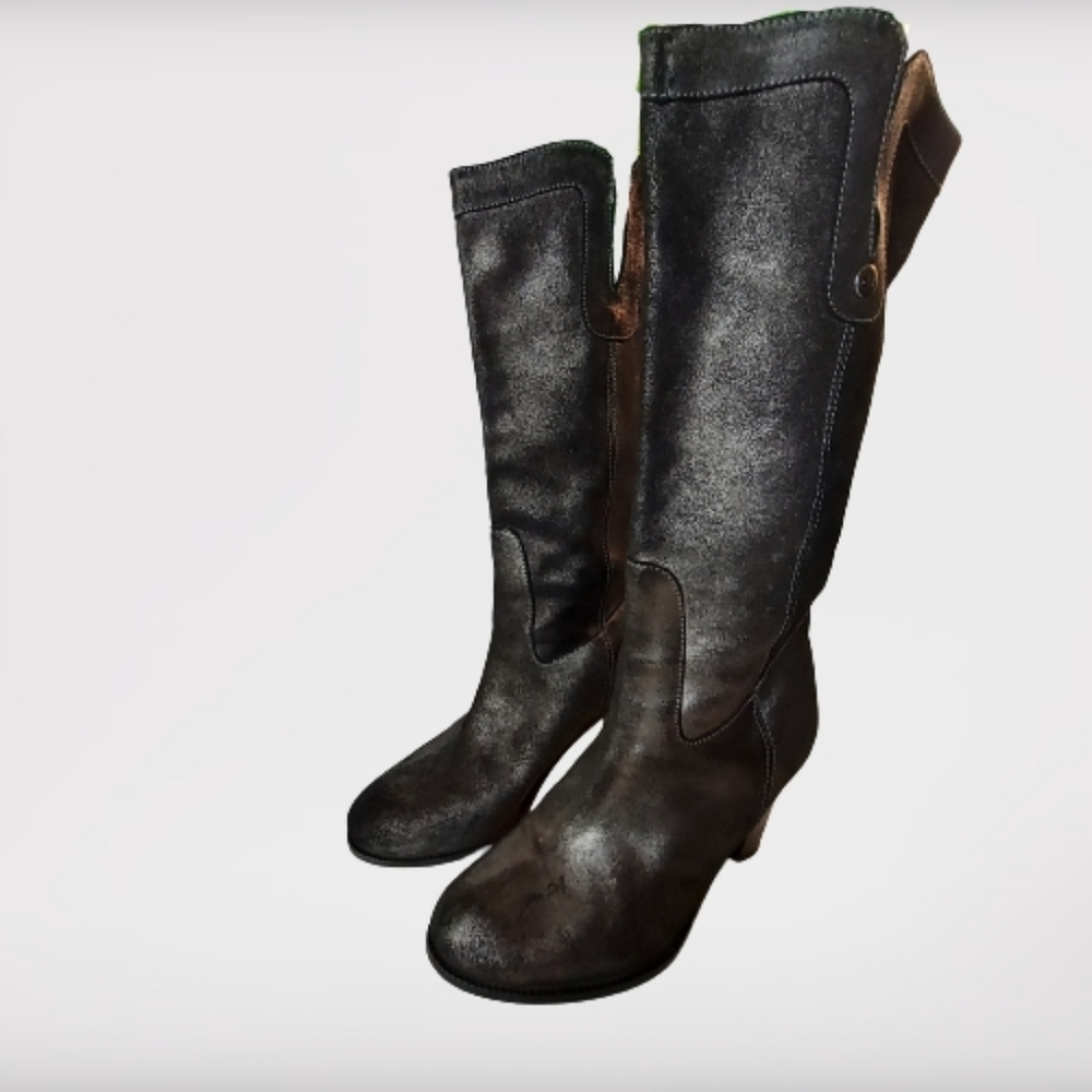 Cynthia Vincent Metallic Pewter Black Heeled Boots